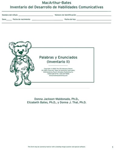 Larry Fenson, Philip S Dale, J Steven Reznick, Donna Thal, Elizabeth Bates, Jeffrey P Hartung, Steve Pethick, Judy S Reilly, Donna Jackson-Maldonado, Virginia A Marchman - Macarthur Communicative Development Inventories (Cdis)  Inventario II: Palabras Y Enunciados (Package of 25), Häftad