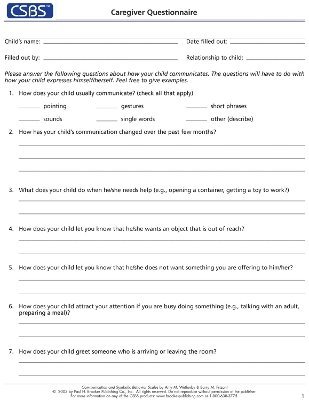 Communication and Symbolic Behaviour Scales: Csbs Record Forms and Caregiver Questionnaire Forms (25 of Each)the Csbs Kit without Toy Kit 1
