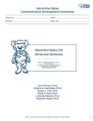 Larry Fenson, Virginia Marchman, Donna Thal, Philip Dale, J. Reznick, Elizabeth Bates - Macarthur-Bates Communicative Development Inventories (CDI) Words and Sentences, Desktop Scannable, English, Häftad