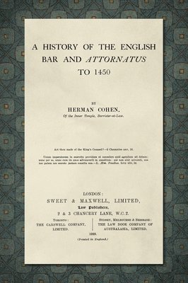 bokomslag A History of the English Bar and Attornatus to 1450 [1929]
