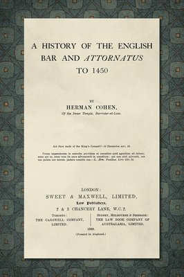 bokomslag A History of the English Bar and Attornatus to 1450 [1929]