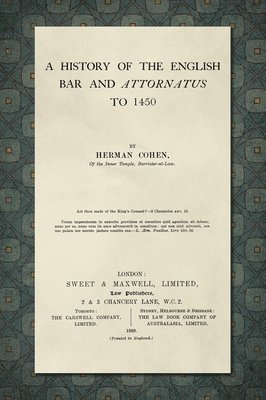 A History of the English Bar and Attornatus to 1450 [1929] 1