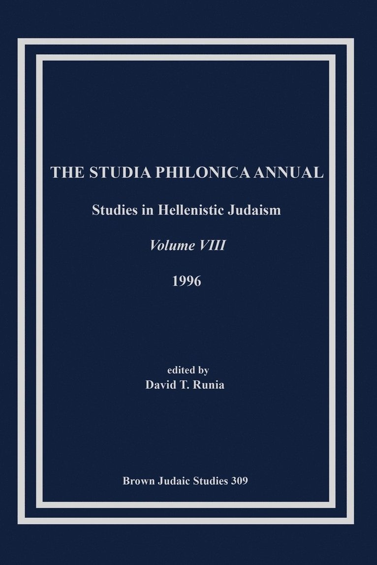 David T. Runia - Studia Philonica Annual VIII, 1996, Häftad