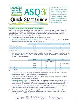 Ages & Stages Questionnaires (ASQ-3): Quick Start Guide (English) 1