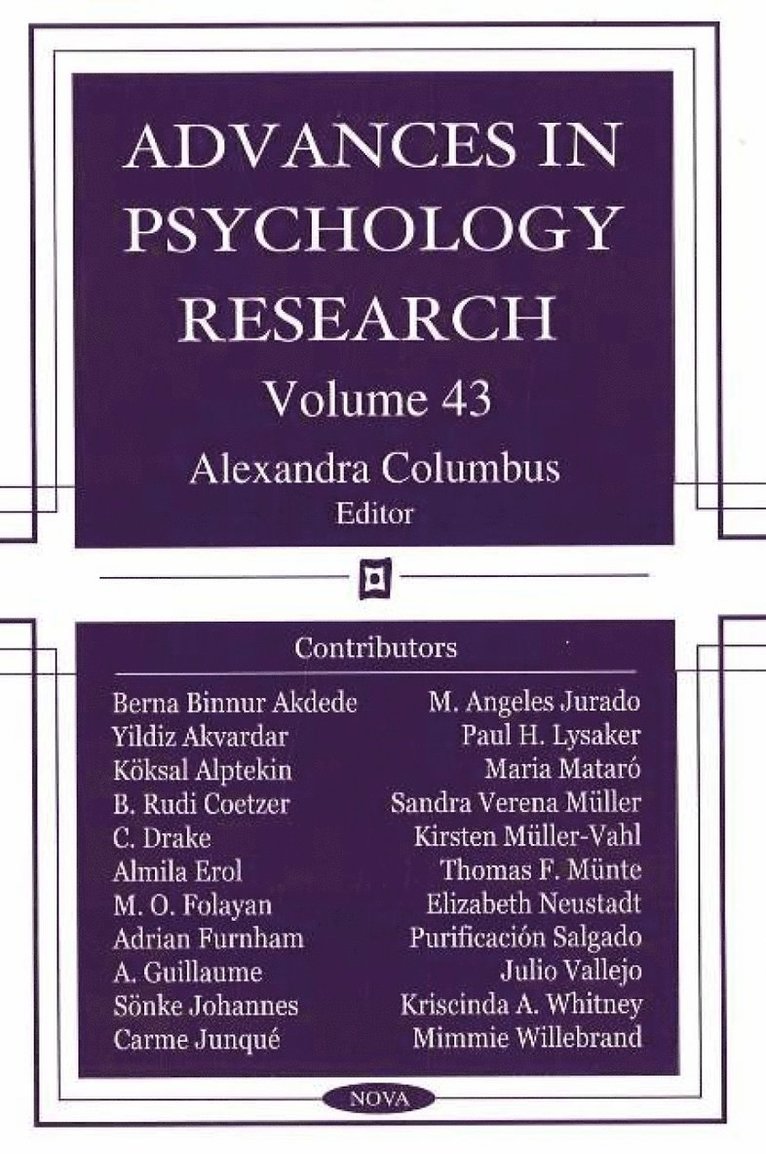 Alexandra Columbus - Advances in Psychology Research, Inbunden