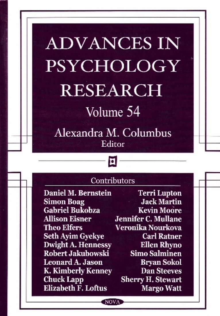 Alexandra M Columbus - Advances in Psychology Research, Inbunden
