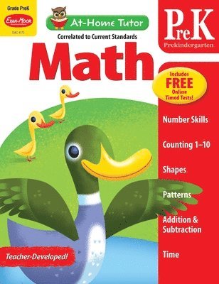 bokomslag Math Skills, Preschool Workbook: At-Home Tutor, Numbers, Counting, Patterns, Shapes, Time, Addition