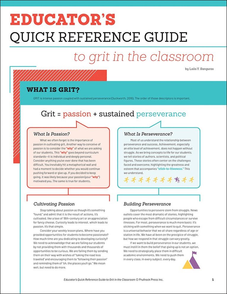 Laila Sanguras - Educator's Quick Reference Guide to Grit in the Classroom, Häftad