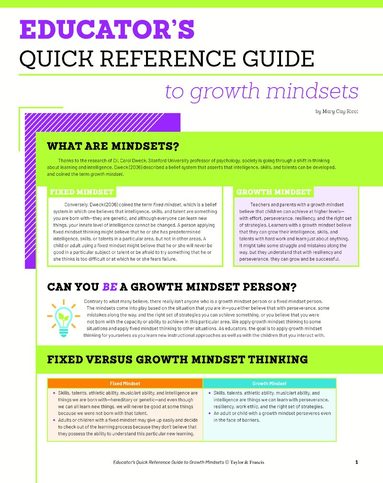 Mary Cay Ricci - Educator's Quick Reference Guide to Growth Mindsets, Häftad