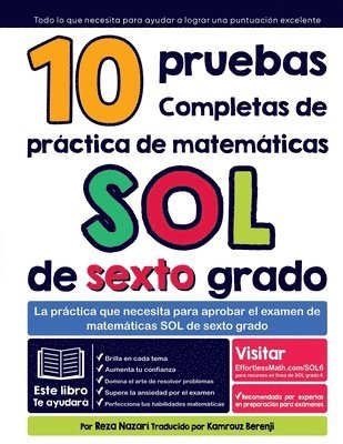 bokomslag 10 pruebas completas de prctica de matemticas SOL de sexto grado
