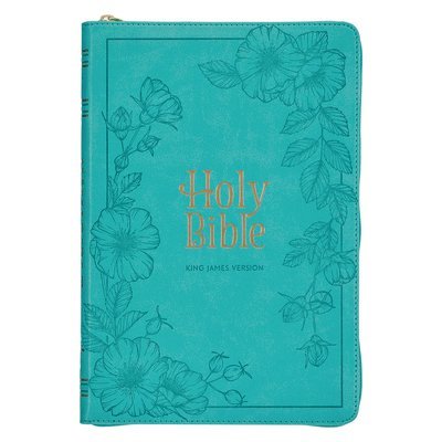 KJV Holy Bible, Thinline Large Print Faux Leather Red Letter Edition - Thumb Index & Ribbon Marker, King James Version, Teal, Zipper Closure 1