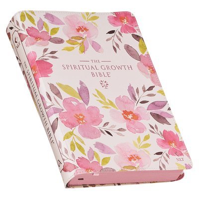 The Spiritual Growth Bible, Study Bible, NLT - New Living Translation Holy Bible, Faux Leather, Pink Purple Printed Floral 1