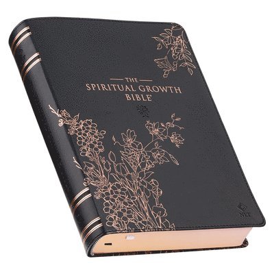 The Spiritual Growth Bible, Study Bible, NLT - New Living Translation Holy Bible, Faux Leather, Black Rose Gold Debossed Floral 1