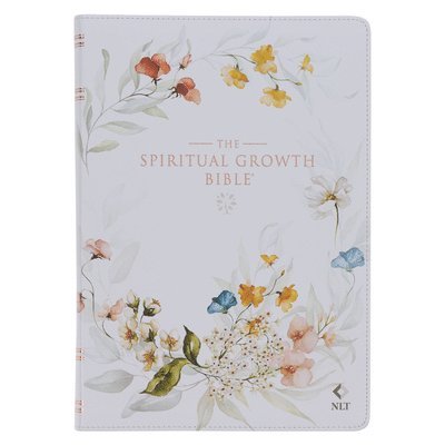 The Spiritual Growth Bible, Study Bible, NLT - New Living Translation Holy Bible, Faux Leather, White Printed Floral, Inbunden