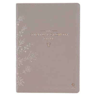 The Spiritual Growth Bible, Study Bible, NLT - New Living Translation Holy Bible, Faux Leather, Taupe Embroidred Floral 1