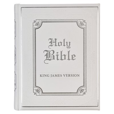 KJV Holy Bible, Classically Illustrated Heirloom Family Bible, Faux Leather Hardcover - Ribbon Markers, King James Version, White/Silver 1