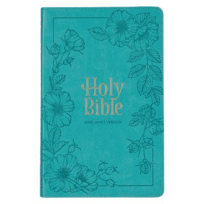 KJV Holy Bible, Standard Size Faux Leather Red Letter Edition - Thumb Index & Ribbon Marker, King James Version, Teal Floral Zipper Closure 1