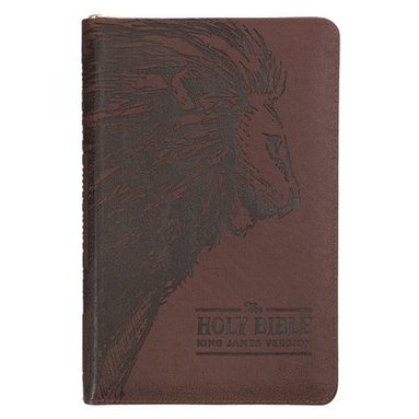 bokomslag KJV Holy Bible, Standard Size Faux Leather Red Letter Edition - Thumb Index & Ribbon Marker, King James Version, Brown Lion Zipper Closure