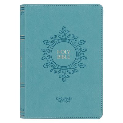 KJV Holy Bible, Compact Large Print Faux Leather Red Letter Edition Ribbon Marker, King James Version, Aqua Blue 1