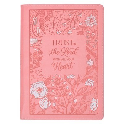 Christian Art Gifts Pink Vegan Leather Zipped Journal, Inspirational Women's Notebook Trust in the Lord Scripture, Flexible Cover, 336 Ruled Pages, Ri 1