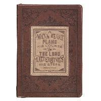 Classic Faux Leather Journal a Man's Heart Proverbs 16:9 Bible Verse Brown Inspirational Notebook, Lined Pages W/Scripture, Ribbon Marker, Zipper Clos