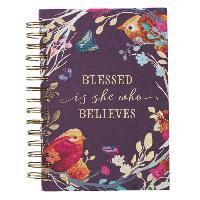 bokomslag Large Hardcover Journal Blessed Is She Who Believes Floral Bird Eggplant Inspirational Wire Bound Notebook W/192 Lined Pages