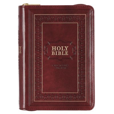 KJV Holy Bible, Compact Large Print Faux Leather Red Letter Edition - Ribbon Marker, King James Version, Burgundy, Zipper Closure 1