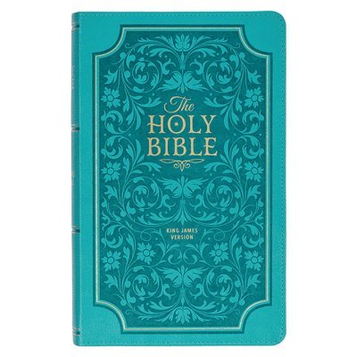 KJV Holy Bible, Giant Print Standard Size Faux Leather Red Letter Edition - Thumb Index & Ribbon Marker, King James Version, Teal Floral 1