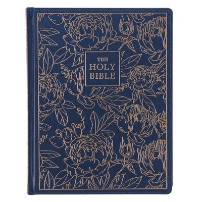 KJV Holy Bible, Large Print Note-Taking Bible, Faux Leather Hardcover - King James Version, Navy W/Gold Floral 1