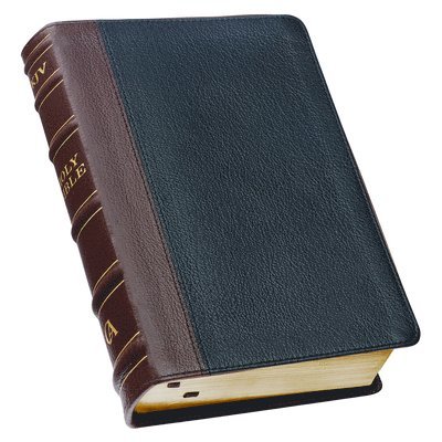 KJV Study Bible, Large Print Premium Full Grain Leather - Thumb Index, King James Version Holy Bible, Black/Burgundy 1