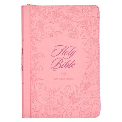 KJV Holy Bible, Thinline Large Print Faux Leather Red Letter Edition - Thumb Index & Ribbon Marker, King James Version, Pink, Zipper Closure 1