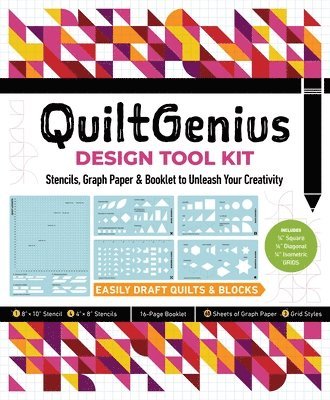 bokomslag Quiltgenius Design Tool Kit: Stencils, Graph Paper & Booklet to Unleash Your Creativity; Easily Draft Quilts & Blocks; (1) 8' X 10' Stencil, (4) 4'