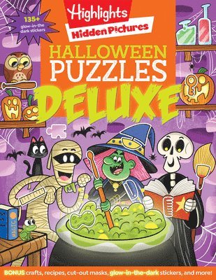 bokomslag Halloween Puzzles Deluxe: Halloween Activity Book for Kids, 135 Glow-In-The-Dark Stickers, 96-Pages of Mazes, Puzzles with Halloween Crafts & Re