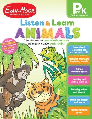 Animals, Prek Workbook: Listen and Learn Audio Workbook, Reading and Math