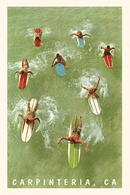 The Vintage Journal Colorful Surfers and Surf Boards in Green Water, Carpinteria 1