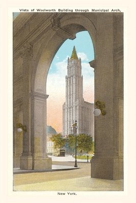 Vintage Journal View of Woolworth Building through Municipal Arch, New York City 1