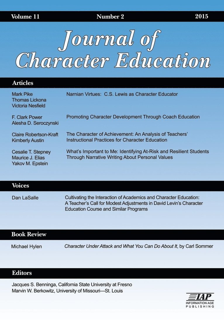 Journal of Character Education Volume 11 Number 2 2015 1