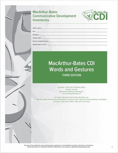 Larry Fenson, Virginia Marchman, Donna Thal, Philip Dale, J. Reznick, Elizabeth Bates - MacArthur-Bates Communicative Development Inventories (CDI) Words and Gestures Forms, Häftad