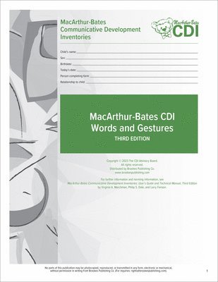 MacArthur-Bates Communicative Development Inventories (CDI) Words and Gestures Forms 1