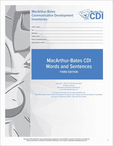 Larry Fenson, Virginia Marchman, Donna Thal, Philip Dale, J. Reznick, Elizabeth Bates - MacArthur-Bates Communicative Development Inventories (CDI) Words and Sentences Forms, Häftad