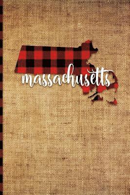 Massachusetts: 6 X 9 108 Pages: Buffalo Plaid Massachusetts State Silhouette Hand Lettering Cursive Script Design on Soft Matte Cover 1