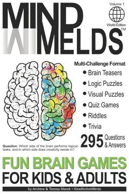 bokomslag 295 Fun Brain Teasers, Logic/Visual Puzzles, Trivia Questions, Quiz Games and Riddles: MindMelds Volume 1, World Edition - Fun Diversions for Your Men