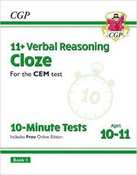 bokomslag 11+ CEM 10-Minute Tests: Verbal Reasoning Cloze - Ages 10-11 Book 1 (with Online Edition): for the 2025 exams