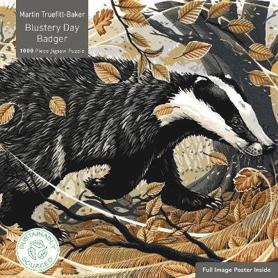 Adult Sustainable Jigsaw Puzzle Martin Truefitt-Baker: Blustery Day Badger: 1000-Pieces. Ethical, Sustainable, Earth-Friendly 1