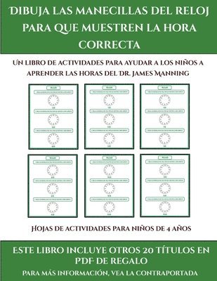 bokomslag Hojas de actividades para ninos de 4 anos (Dibuja las manecillas del reloj para que muestren la hora correcta)