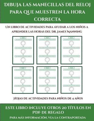 bokomslag Hojas de actividades para ninos de 4 anos (Dibuja las manecillas del reloj para que muestren la hora correcta)