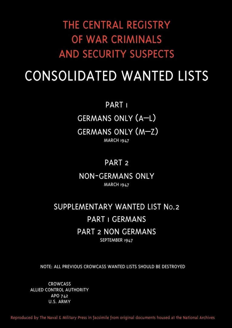 CROWCASS, Central Registry of War Criminals and Security Suspects 1