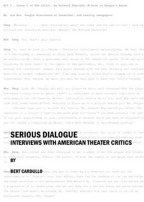 Bert Cardullo - Serious Dialogue, Inbunden