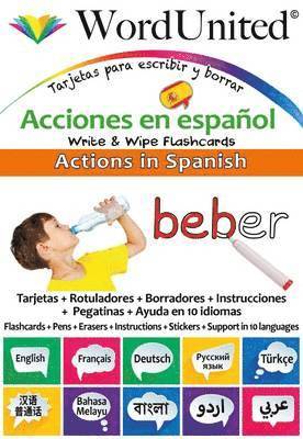 Actions in Spanish - Write & Wipe Flashcards with Multilingual Support (European Spanish) 1