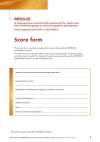 bokomslag Moss-Pas (ID) Interview Score Forms: A Wide-Spectrum Mental Health Assessment for Adults Who Have Limited Language or Reduced Cognitive Development